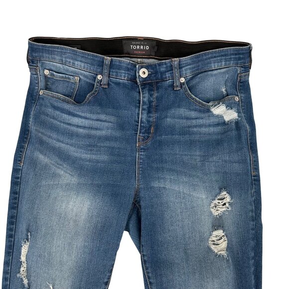 Torrid Sky High Skinny Jeans Size 16R Distressed Denim Premium Womens Blue Denim - Picture 4 of 9